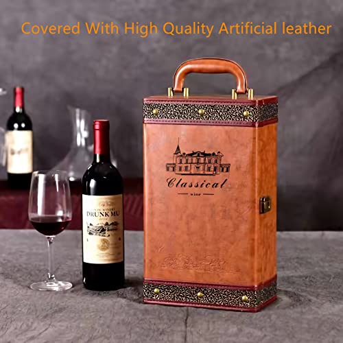 Wine Gift Box with 4 Wine Accessories Set,Portable Two Bottle Wine Carrier Case for Christmas,Wedding, Anniversary, Party,...