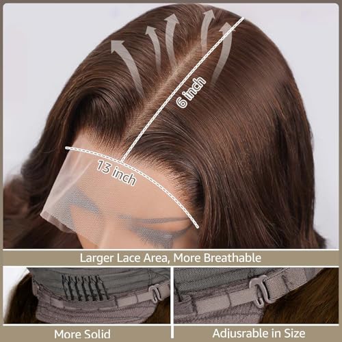 Chocolate Brown Lace Front Wig 13x6 Body Wave Lace Front Wigs Human Hair 200 Density Pre Plucked 4# Colored Wigs 22 Inch