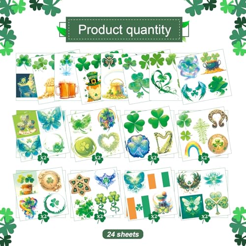 St. Patrick's Day Glitter Shamrock Temporary Tattoos & Face Stickers, St Patricks Day Decorations Accessories Waterproof S...