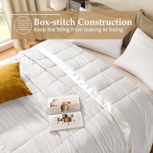 downluxe King Size Blanket with Satin Trim, Lightweight Down Alternative King Blanket for All Season, Machine Washable (Iv...