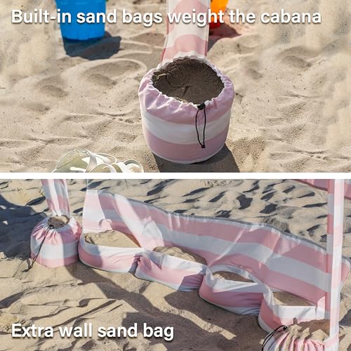 AMMSUN Beach Cabana, 6.2'×6.2' Beach Canopy, Easy Set up and Take Down, Cabana Tent with Sand Pockets, Instant Sun Shade w...