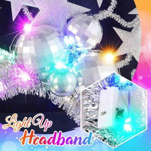 CLOACE Light Up Headband LED Disco Ball Headbands Glitter Star Hair Band Rave Party Festival Carnival Hair Accessories for...