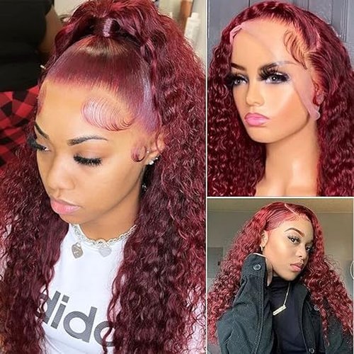 Burgundy Wig Human Hair 99j Burgundy 13x6 HD Transparent Deep Wave Lace Front Wigs Human Hair 180 Density Pre Plucked Brazilian Virgin Red Wig Human Hair For Black Women (99j Burgundy, 20 Inch)