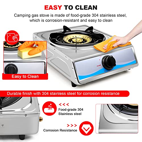 Propane Gas Cooktop，Single Burner Gas Stove Stainless Steel Portable Gas Stove，Auto Ignition Camping Single Burner LPGfor ...
