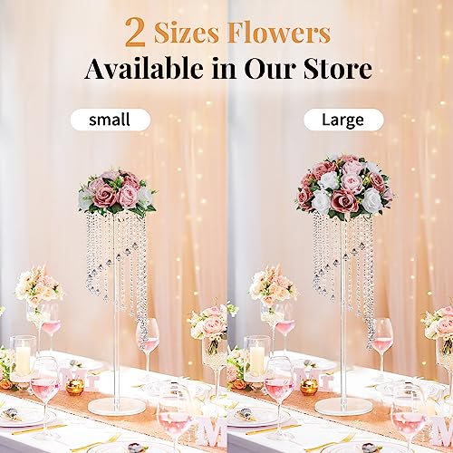 NUPTIO Large Flower Balls for Centerpieces - 2 Pcs 13.8in Diameter Dusty Rose & White Artificial Flower Ball Arrangement B...