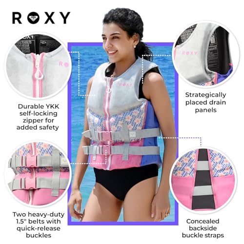 ROXY Women's Life Vest, USCG and Transport Canada Approved Type III PFD, Evoprene CGA Life Jacket for Jet Skiing Wakeboard...