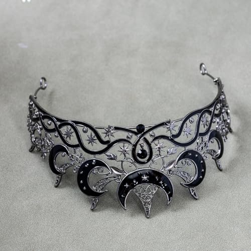 Celestial Queen Rhinestone Crown for Women, Gothic Moon and Star Tiara Headpiece, Royal Adult Cosplay & Bridal Wedding Hai...