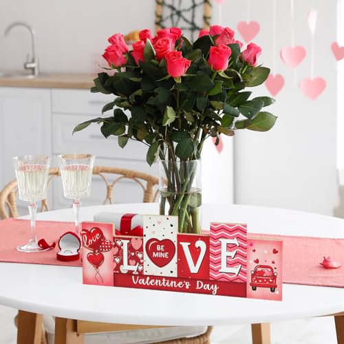 Valentine's Day & St. Patrick's Day Wooden Table Sign - LUCKY LOVE Reversible Tabletop Decor - Rustic Double-Sided Differe...