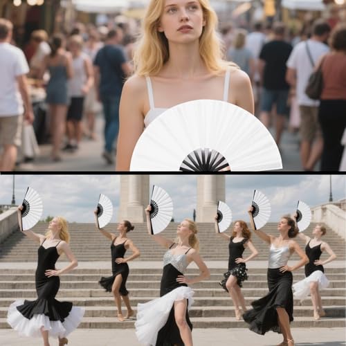 Huniruyo Large Clap Fans for Line Dancing Folding Hand Rave Fan Nylon Cloth Foldable for Line Dancing Festival Craft Dance...