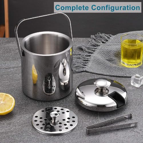 3 Liter Ice Bucket with Lid Scoop Tongs Strainer, Portbale Double Wall Stainless Steel Ice Container Freezer Drinks Cooler...