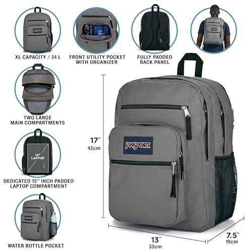 JanSport NCAA Officially Licensed Backpack, Florida Gators, Big Student with Padded 15-Inch Laptop Sleeve, 2 Compartment Computer Bag with Bottle Pocket & Haul Handle, Book Rucksack, Graphite Grey