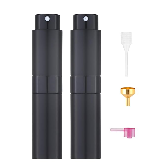 Tekson 8ml Travel Perfume Atomizer Refillable, Mini Cologne Spray Bottle Empty, Small Aftershave Portable Sprayer for Liquid Dispenser (Black)