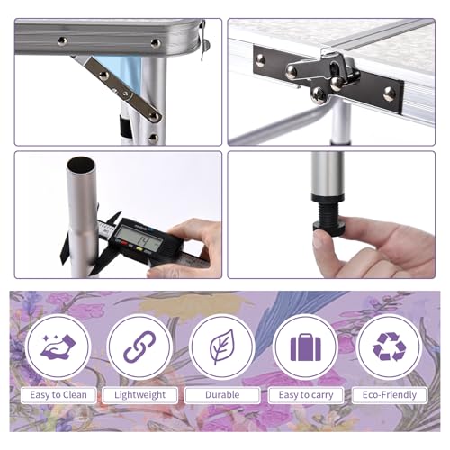 Yriuat Folding Camping Table 2ft Portable Pinic Table Adjustable Height Small Card Table Aluminum Foldable Lightweight wit...