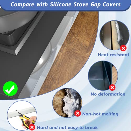 Stove Gap Covers Stainless Steel 2 Packs, 13.8~27.6 Inch Adjustable Heat Resistant Not Sharp Gap Filler, Easy to Clear Sto...