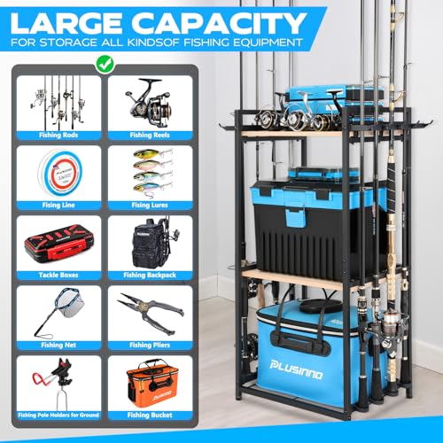 PLUSINNO 3 Tier Fishing Rod Holder, Fishing Pole Holders for Garage, Fishing Rod Rack Fishing Rod Storage Up to 8 Rods, Fi...