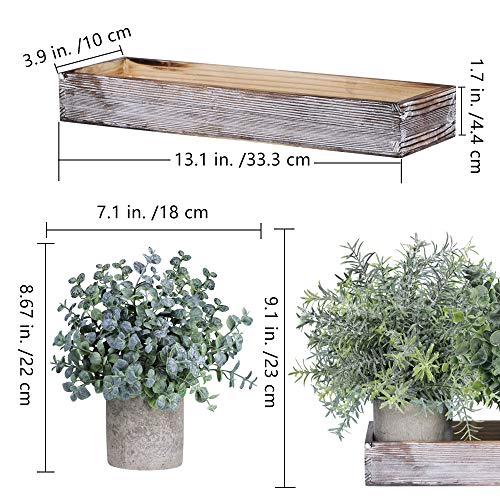 Winlyn Set of 3 Mini Potted Artificial Eucalyptus Plants Faux Rosemary Plant Assortment with Wood Planter Box for Indoor O...