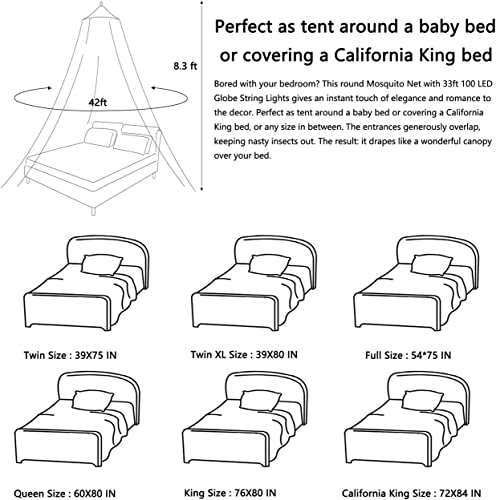 Mosquito Net Bed Canopy for Girls,King Canopy Bed Curtains Full Queen Size from Ceiling,Dome Mosquito Netting Bed Tent Twi...