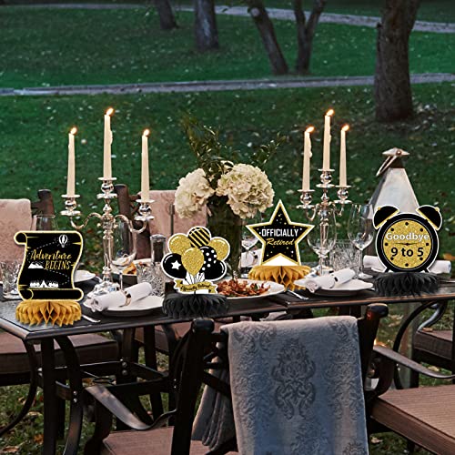 9PCS Retirement Party Decorations, Black and Gold Retirement Table Decorations, Retirement Centerpieces for Table, Retirem...