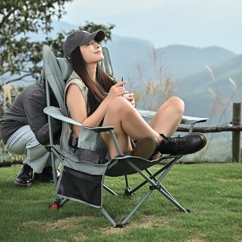 ARURU 2-in-1 Reclining Camping Chair, Portable Folding Beach Lounge Chair with Footrest & Adjustable Backrest, Comfortable...