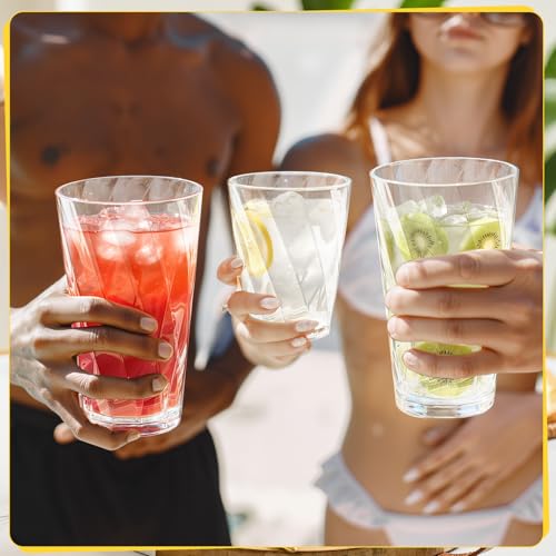 LemonRoad 12 Pack Plastic Drinking Glasses Set Reusable 13.5 oz Rocks & 20 oz Water Cups Set Stackable Plastic Tumblers Ki...