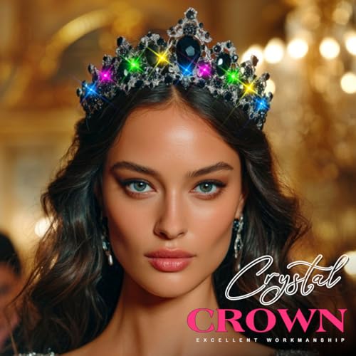 JEAIRTS Light Up Gothic Rhinestone Headband Sparkly Crystal Headpiece Led Halloween Costume Hair Accessories for Women