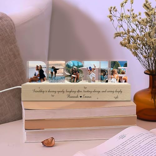 Thunala Personalized Bestie Photo Collage LED Night Light, Custom Photo with Any Quotes & Names, Christmas, Friendship, Birthday Gifts for Besties BFF Sister