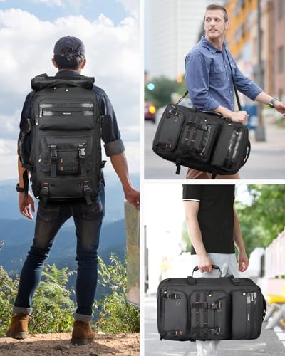 Ponhog Travel Backpack for Men, 50L Carry On Flight Approved Convertible Duffle Bag with Shoe Compartment, 17 inch Laptop ...