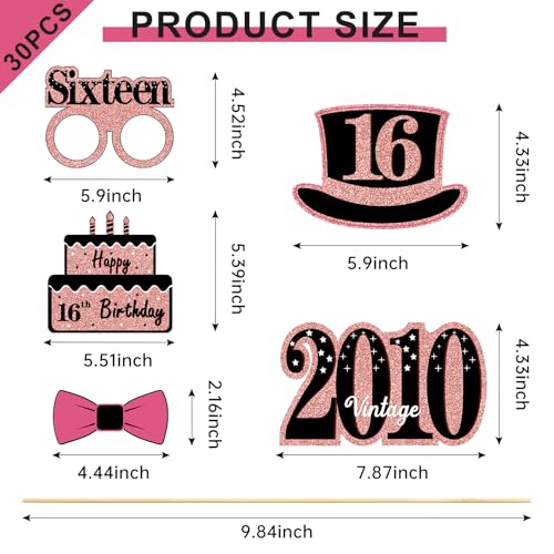 16th Birthday Decorations for Girls, Black Rose Gold Sweet 16 Photo Booth Props Sweet 16 Party Decorations Selfie Props Vi...