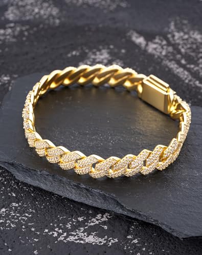 Iced Out Cuban Link Mens Bracelet - 14mm 18K White Gold Plated Hip Hop - 5A+ Cubic Zirconia Jewelry for Women Father Christmas Birthday Gifts 7.9"