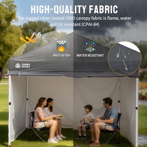 CROWN SHADES 10X10 Comercial Instant Canopy Pop Up Tent with Center Lock, 300D Fabric, 4 Sidewalls, Sto'N Go Bag, Grey