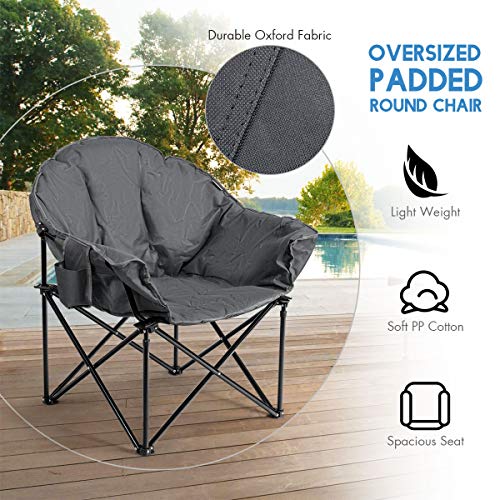 S AFSTAR Oversized Camping Chair, Cushion Padded Moon Round Saucer Chair w/Cup Holder & Carry Bag, Outdoor Leisure Chair, ...