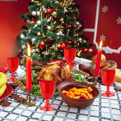 Mimorou 50 Pcs Red Plastic Wine Glasses, 5.4 oz Small Goblets with Stem for Valentine's Day, Unbreakable Plastic Drinking ...