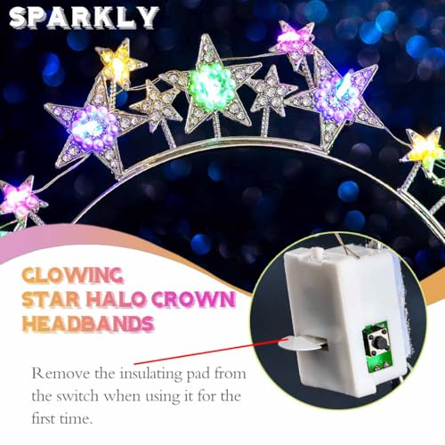 Aceorna Light Up Stars Halo Crowns LED Rhinestones Halo Headbands Glowing Pearl Star Hairbands Glitter Rave Hair Accessori...