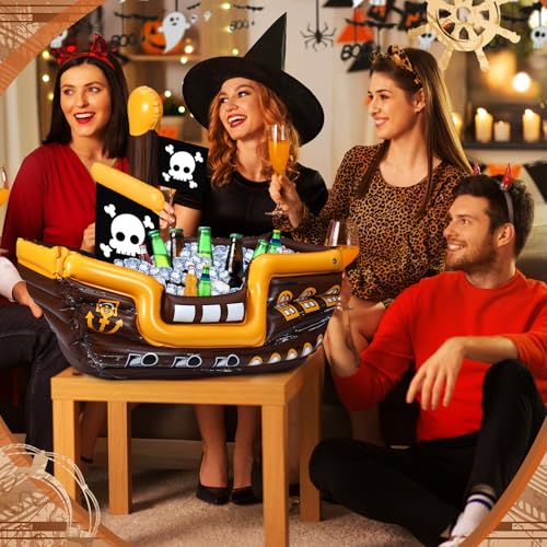 Zhanmai 2 Pcs Inflatable Pirate Ship Drink Cooler Inflatable Serving Bar Food Container for Summer Carniva Mardi Gras Pira...