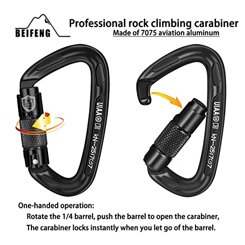BEIFENG 25KN Auto Locking Carabiner - UIAA Certified Heavy Duty Climbing Carabiners for Rock Climbing, Camping, Rappellin...