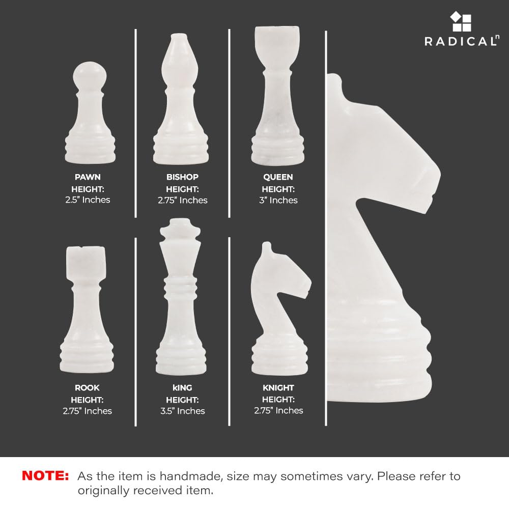 Radicaln Marble Chess Set 15" Inches Handmade White and Black Luxury Board Games for Adults, Ideal Marble Chess Board Game Set & Chess Pieces for Home Decor