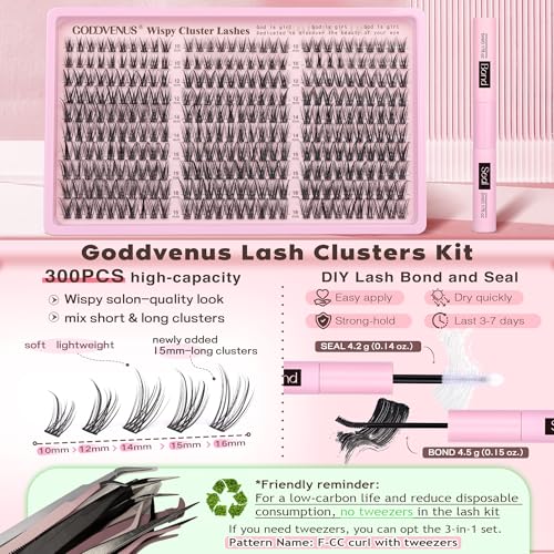 Goddvenus Lash Clusters Kit Wispy Eyelash Clusters Lashes Natural DIY Lash Extension Kit 10-16mm Cluster Eyelash Extension...