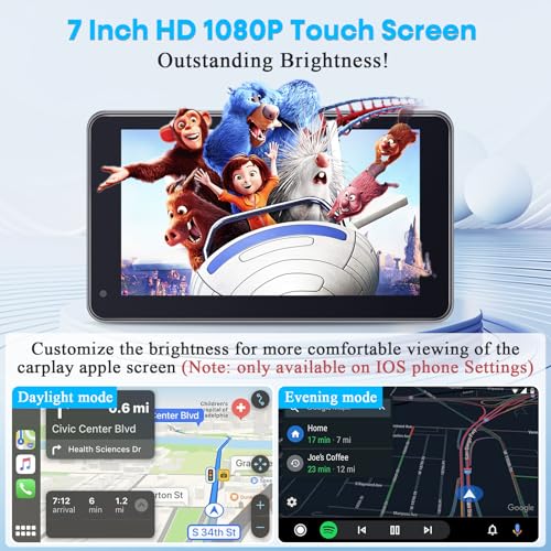 Carplay for Apple Portable Car Screen: Easy Setup 7 Inch Android Auto - Wireless Car Play Touchscreen with GPS Navigation,...