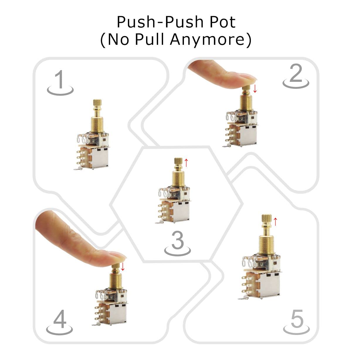 Fleor 2Pcs A500K Push Push Guitar Pots Audio Taper Potentiometers Long Copper Split Shaft