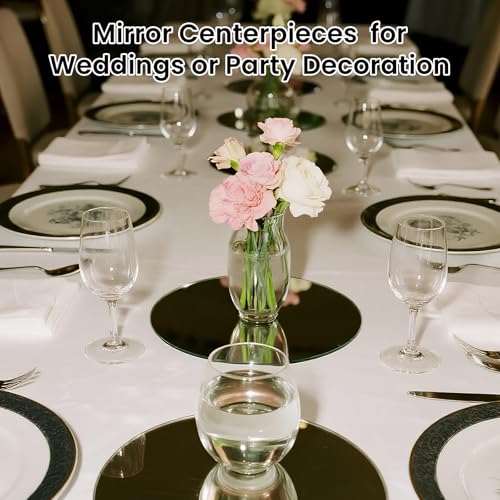 Yuzeyurun 12" Round Mirror Centerpieces for Tables, 12Pcs Glass Mirror Trays for Wedding, Party, Christmas Decorations, Mi...