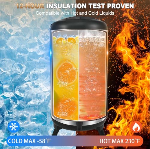 3 Gallon Insulated Beverage Dispenser - [Temperature Display] Cooler Drink Dispenser for Parties, Thermal Hot Water Dispen...