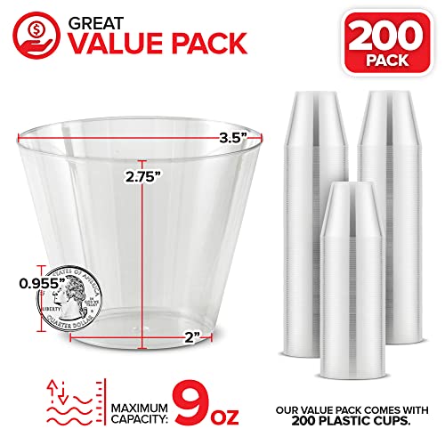 Stock Your Home 9 oz Clear Disposable Plastic Cups (200 Pack) Elegant Tumblers Glasses for Parties, Weddings, Holidays, De...