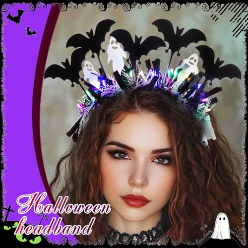 Acenail Light up Headband Halloween Black Bat Headbands Pumpkin Festival Headpiece Flashing Hair Accessories for Women