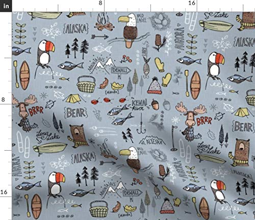 Spoonflower Fabric - Alaskan Adventure Blue Alaska Bear Moose Fishing Camping Printed on Petal Signature Cotton Fabric by ...
