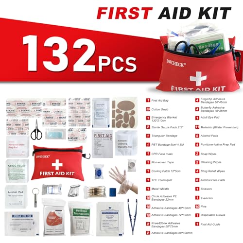DWCHECK Mini First Aid Kit,132 Piece Small Waterproof Emergency Medical Kit for Travel, Car, Home, Office, Camping, Hiking...