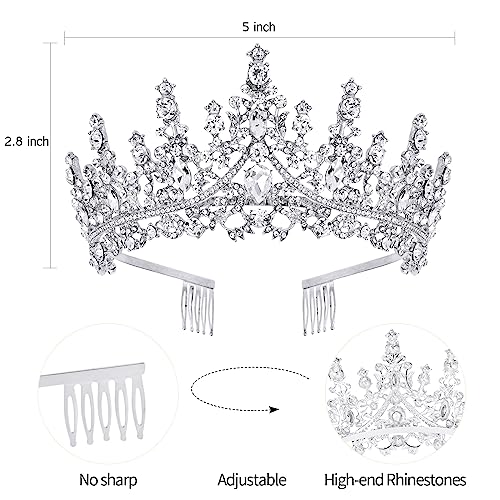VELSCRUN Silver Crystal Birthday Queen Tiara Crowns for Women Girls Birthday Queen Headband Sash Elegant Princess Crown wi...
