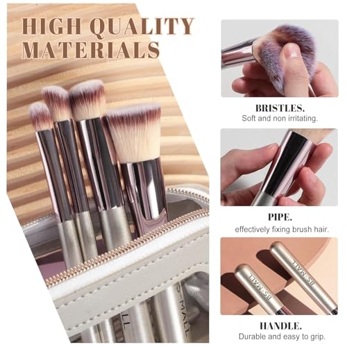 Travel Makeup Brush Set BS-MALL 14 Pcs with 1 Pcs Makeup Sponge – Essential Foundation Powder Concealers, Eye Shadows, Blu...