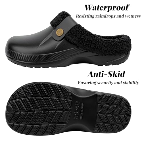 ChayChax Women and Men Fur Lined Clogs Memory Foam Warm Fuzzy Slippers Winter Waterproof Indoor Outdoor Slipper