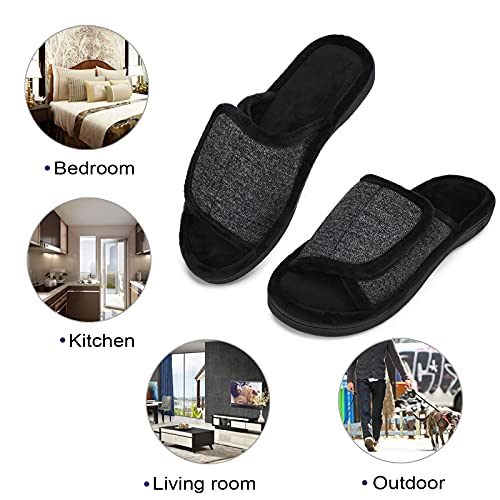 DL Adjustable Men's Memory Foam Slippers, Comfy Indoor Outdoor, Breathable Slide Bedroom Slippers Size 7-14
