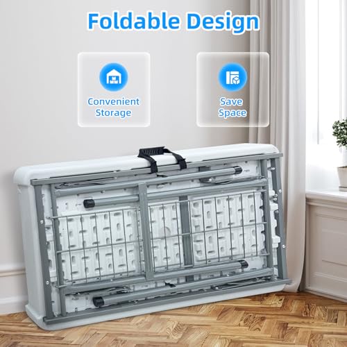SHAREWIN Folding Ice Cooler Table, Skirt &Drain Hose Plastic Chill Table to Keep Drinks Cool, Portable Foldable Self-Servi...